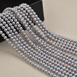 Collar de Perlas Redondas de Lino Gris Hechas a Mano, de 5-6 mm, Perlas Sueltas de Agua Dulce, Perlas Naturales de Agua de Mar, Planas - Product Image 1