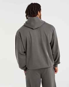 Sudadera con Capucha Extra Grande para Hombre, Color Sólido, Felpa, Estilo Casual, Tejido de Punto, Largo Regular, Gris, Personalizable OEM ODM, Sialkot, Pakistán - Product Image 3