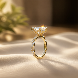 Anillo de Compromiso de Lujo de Oro Sólido de 10K con Halo Oculto, Elegante Anillo de Moissanita con Forma de Marquesa para Mujer, 6 Puntas - Product Image 4