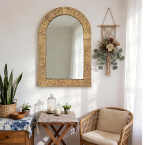 Bohemian Water Hyacinth Arched Decorative Wall <b>Mirror</b> <b>for</b> Livingroom, Hallway, <b>Bedroom</b> Wholesale from Vietnam - Product Image 3