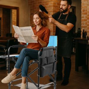 31\" Tall Portable Bar Height Directors Chair with Cup Holder & Side Table <b>Storage</b> 4-Fold <b>Camping</b> Chair and Footrest - Product Image 6