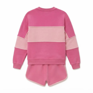 Conjunto de Sudadera y Pantalones Cortos de Dos Piezas, Corte Holgado, Personalizado con Logotipo Bordado, Cuello Redondo, Felpa Rosa, Sudadera con Capucha para Mujer, Estampado de Letras - Product Image 5