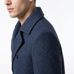 100% Wool <b>Waterproof</b> Overcoat-Dark Blue Herringbone Long Formal <b>Winter</b> <b>Coat</b> Customized Design <b>Coats</b> - Product Image 6