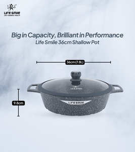 Olla poco profunda antiadherente con revestimiento de granito premium, tapa de vidrio con borde de silicona y base de inducción - Product Image 4