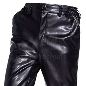 Pantalon en cuir noir pour homme, coupe droite, fermeture éclair, rivets - Product Image 4