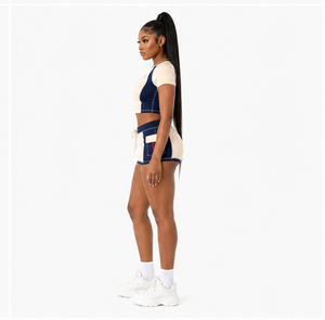 <b>Top</b> Selling New Arrival Custom Women Color Block Crop <b>Top</b> <b>and</b> Cargo <b>Shorts</b> 2 Piece Gym Fitness Set <b>Short</b> Sleeve Crop <b>Top</b> <b>Shorts</b> - Product Image 4