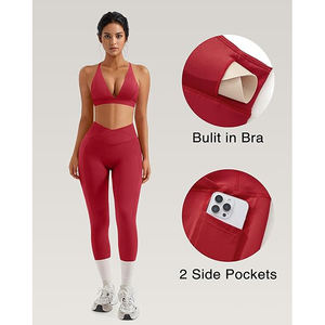 Ensemble de yoga pour femme : Soutien-gorge de sport doux et leggings taille haute, tons neutres désertiques, nuances terreuses, en nylon et élasthanne, pour le style de vie - Product Image 5