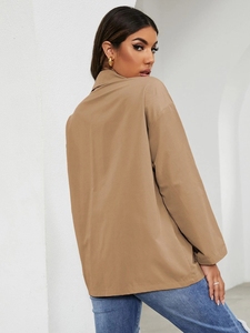 Women Camel Windbreaker <b>Jacket</b> Half Zip Pullover Coat <b>Ladies</b> Fashion Front Pocket Outerwear Casual High Neck Top New - Product Image 2