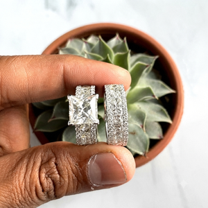 925 <b>Silver</b> Classic Style Princess <b>Solitaire</b> Full Eternity Bridal Set Wedding Engagement Moissanite Diamond Luxury Custom <b>Rings</b> - Product Image 2