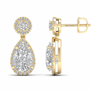 Pendientes de Halo con Diamantes Cultivados en Laboratorio con Corte Pera Certificados por IGI, con Diamantes Redondos en Oro de 10K, 14K, 18K, Plata 925 y 935 - Product Image 3