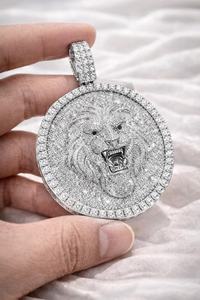 Pendentif Tête de Lion Hip Hop Sertie de Diamants VVS Moissanite en Argent 925, Médaillon Rond de Luxe pour Hommes - Product Image 6