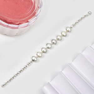 <b>Solid</b> 925 Sterling <b>Silver</b> Natural White Pearl Gemstone <b>Bracelet</b> Indian Handmade <b>Silver</b> Jewelry Bangles Freshwater Pearl <b>Bracelet</b> - Product Image 1