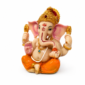 Handcrafted Resin Ganesha <b>Statue</b>-Traditional Indian God Home Tabletop Decor for Diwali Orange <b>Gold</b> Color - Product Image 3