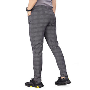 Men's Gray Plaid Casual <b>Pants</b> High Waist Elastic Closure Breathable Midweight Cotton Polyester Fabric Side Pockets Autumn Style - Product Image 2