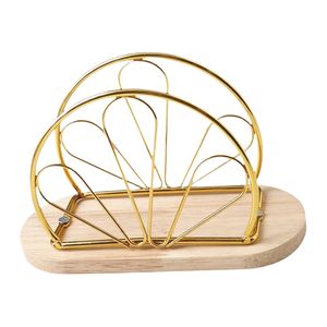 Nordic Design <b>Matte</b> Black Powder Coated Finished With Wooden Base Iron Napkin Holder For Dining <b>Table</b> Decor For Hotel Decor - Product Image 5