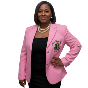 Pink AKA Traditional Crest Blazer Women's Tailored Notch Lapel Formal Business Jacket with Embroidered Crest - Product Image 1