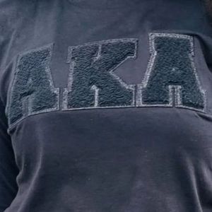 All Black <b>Glitter</b> AKA Long Sleeve Tee <b>Women</b> Slim Fit Chenille Letter Premium Cotton Stylish Casual Wear - Product Image 3