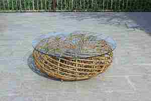 Ensemble de canapés de jardin jaunes élégants avec finition en bambou synthétique - Product Image 5