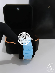 Montre à quartz analogique de luxe pour femme, bracelet en silicone, cadran rond en microfibre, pierres précieuses, bleu, 38 mm, 18 mm - Product Image 6