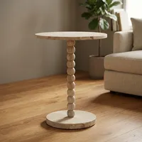 Table basse ronde moderne avec base perlée, en bois de manguier fait main, meubles de salon