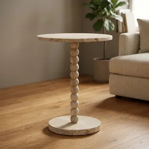Modern Round <b>End</b> <b>Table</b> with Beaded Base Handmade Living Room Furniture Mango Wood Round <b>End</b> <b>Table</b> - Product Image 1