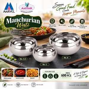 Tazón Redondo de Acero Inoxidable con Acabado Espejo, Diseño Minimalista, Apto para Lavavajillas, Tazón para Servir Alimentos de Uso Doméstico, MANCHURIAN WATI - Product Image 3