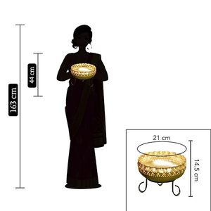 ชามโลหะสีทองโบราณแกะสลักพร้อมขาตั้งสำหรับเทียนลอยน้ำและดอกไม้ - Product Image 6