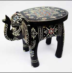 SwamiG Tradex <b>Decorative</b> Eco-Friendly Wooden <b>Elephant</b>-Shaped Stool Handcrafted Art Deco Design Hand-Painted Traditional Home - Product Image 1