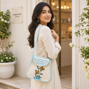 Luxury <b>Small</b> Quilted Cotton Hand Block Printed Floral Flap Bag Jaipur Sling <b>Purse</b> For Women And Girls - Product Image 3