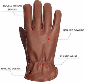 Guantes de Trabajo de Cuero Genuino de Vaca de Primera Calidad para Hombre, Color Marrón, con Refuerzo de Gamuza en la Palma para Mayor Agarre - Product Image 3
