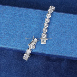 RB <b>Gems</b> Luxury 18k Solid White Gold Sterling Silver Romantic Unisex Heart Charm Bezel Set Gift <b>Bracelet</b> Lab Grown Diamonds GIA - Product Image 3