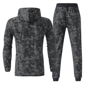 Best Selling Men’s Gray Camouflage Tracksuit Set Full Zip Hooded Jacket Jogger Pants Premium <b>Athletic</b> Sportswear OEM ODM Factory - Product Image 5