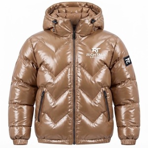 Unisex <b>White</b> Hooded Puffer Jacket Breathable PU Fabric Polyester/Cotton Windproof Standard <b>Winter</b> <b>Coat</b> Regular Fit Zipper - Product Image 2