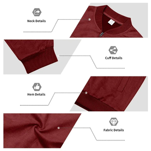 เสื้อแจ็คเก็ตบอมเบอร์ผ้าแคนวาสสีเบอร์กันดีสำหรับผู้ชายจาก Mego Industry คอตั้ง ปิดด้วยซิป สวมใส่สบายๆ ในฤดูใบไม้ร่วง ทรงปกติ สีพื้น - Product Image 3