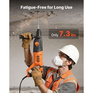 Trapano Tassellatore Elettrico a Filo SDS-Plus da 1-1/8 Pollici per Lavori Pesanti con 4 Funzioni e 3 Punte, Martello Perforatore a Cuneo Piatto - Product Image 6