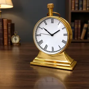 Reloj de Repisa de Latón Vintage con Esfera de Números Romanos, Reloj de Mesa de Metal de Estilo Antiguo, Base Decorativa con Pedestal, Clásico Ejecutivo - Product Image 5