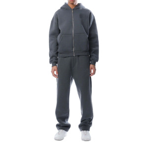 Ensemble de survêtement décontracté pour homme avec capuche, sweat-shirt à fermeture éclair intégrale et pantalon de jogging, 100 % coton, couleur unie, vêtements de sport, streetwear - Product Image 1