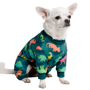 ชุดนอนสุนัขลายไดโนเสาร์ ชุดนอนสัตว์เลี้ยงแบบยืดนุ่ม ระบายอากาศได้ดี ชุดนอนสำหรับสุนัขขนาดเล็กถึงขนาดกลาง ใส่ในบ้านได้ทุกฤดู - Product Image 1
