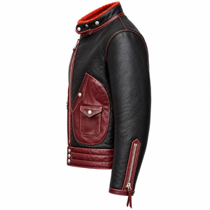 Chaqueta Bomber Delgada de Cuero Genuino Negro para Hombre con Detalles Rojos, Transpirable, con Cierre Frontal, Cuello Camisero, Resistente al Viento, para Otoño e Invierno - Product Image 4
