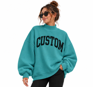 Sweat-shirt pull-over décontracté en maille respirant pour femme, col montant, manches régulières, épaules tombantes, style toutes saisons - Product Image 1