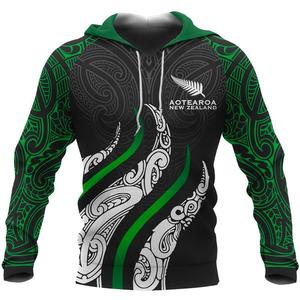 Aotearoa New Zealand Maori Pattern Hooded <b>Zipper</b> Men's Casual <b>Black</b> Green White Eco-Friendly 100% Cotton Breathable <b>Hoodie</b> - Product Image 1