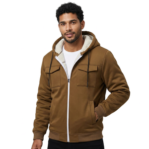 Men's Hooded <b>Fleece</b> <b>Jacket</b> Solid Color <b>Thick</b> Warm Zipper Casual Winter Coat With Pockets - Product Image 6