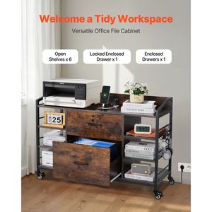 "6-Shelf Wooden Lateral <b>File</b> Cabinet with Metal Frame & Locking <b>Drawers</b> for Secure Storage" - Product Image 2