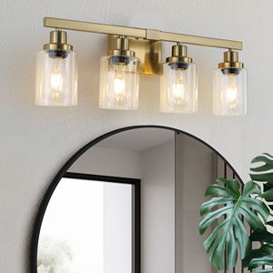 Moderna Lampada da Parete Dorata a 4 Luci da 24 Pollici con Paralumi in Vetro Trasparente e Struttura in Ferro per Specchio e Bagno - Product Image 1