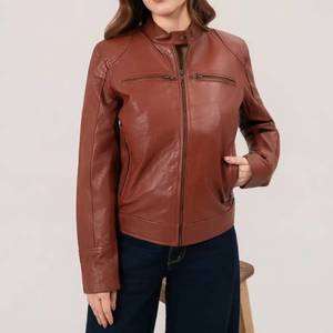 Cecilia Women’s Brown Biker Leather <b>Jacket</b> - Leather <b>Jacket</b> Brown - Product Image 2