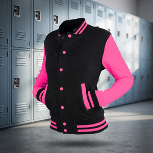 High Quality Mens Varsity <b>Jacket</b> Coated Stand Collar Silk Satin Finish Customizable Outdoor Fashion with <b>Pink</b> & Green Patchwork - Product Image 6