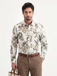 Men's High Quality Floral Printed Linen/Cotton Casual Shirt Turn-<b>Down</b> Collar Single Button Full Sleeve Woven Breathable Summer - Product Image 3