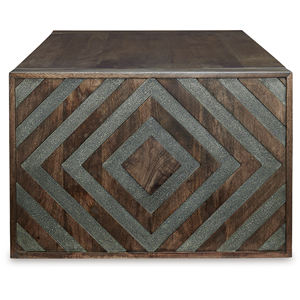 Table basse de salon attrayante avec pieds en bois à motif diamant moderne et plateau carré en bois de manguier massif, finition noyer chaud - Product Image 3