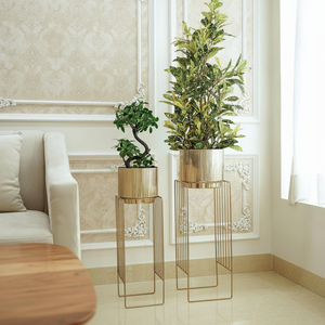 <b>Large</b> Gold Metal Modern Eco-Friendly Ribbed Floor Flower Pot <b>Planter</b> Stand <b>Outdoor</b> & Indoor Decorative Plant Container - Product Image 4