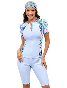 Traje de Baño de 2 Piezas para Mujer, Camiseta y Pantalones Cortos, Traje de Baño Personalizado para Buceo, Surf, Natación y Ejercicios Acuáticos - Product Image 1